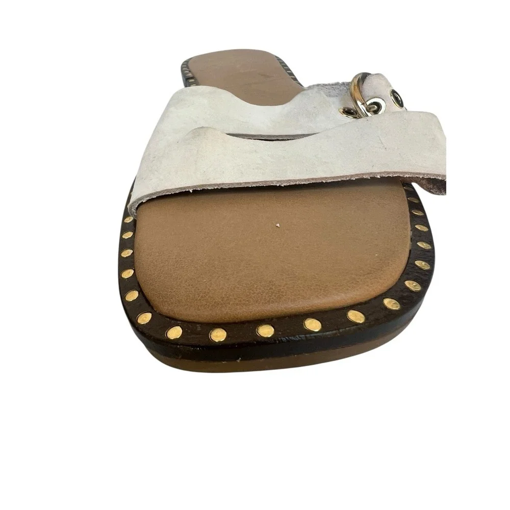 Mila Paoli Ivory Suede Leather Slides Sandals Made‎ in Italy Womens 9